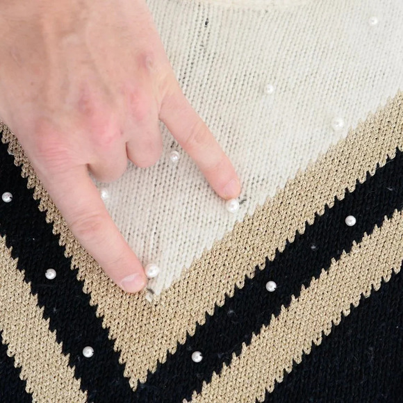 Braemar by Jeremy Scott Cream & Black w Pearls 7% Rabbit Hair Crewneck  Sweater - Picture 13 of 13